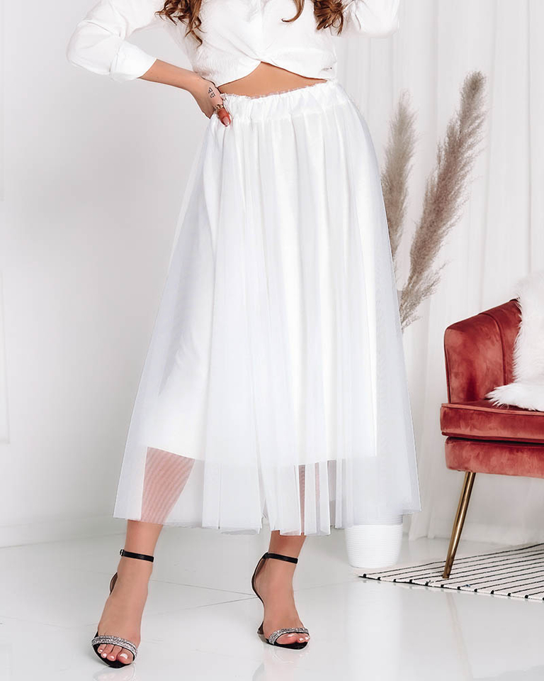 Zweilagiger Midirock für Damen in ecru - Kleidung