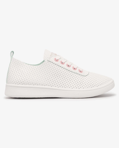 Royalfashion Weiße durchbrochene Damen-Sneaker mit rosa Einsätzen Akeria