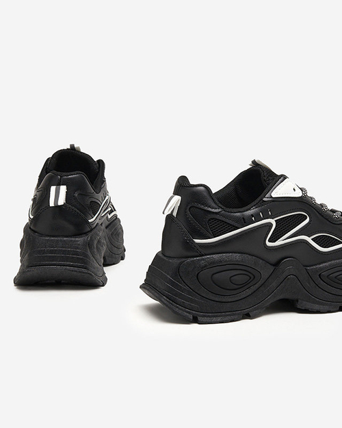 Чорні жіночі кросівки на платформі з білими вставками Oirana