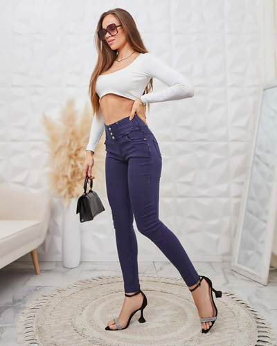 Royalfashion Damen Teggings Hose mit Zierknöpfen