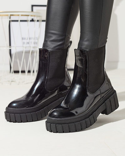 Schwarze Damenstiefel aus Lackleder mit dickerer Sohle Fazzati-Schuhe