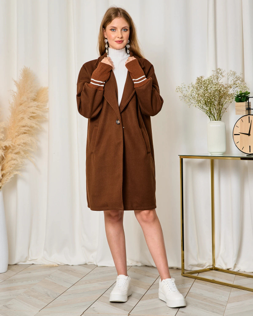 Royalfashion Жіноче пальто-куртка довжиною до коліна темно-коричневого кольору