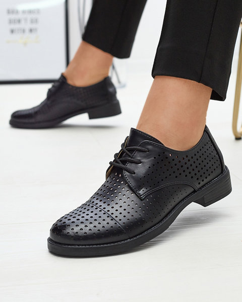 Durchbrochene schwarze Damen Öko-Leder Halbschuhe Azedvo- Footwear