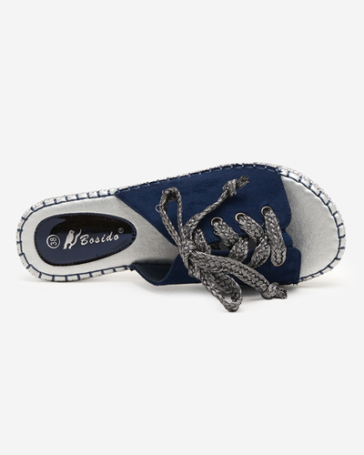 OUTLET Marineblaue und silberne Damenhausschuhe mit Bindung Wiazoni - Schuhe