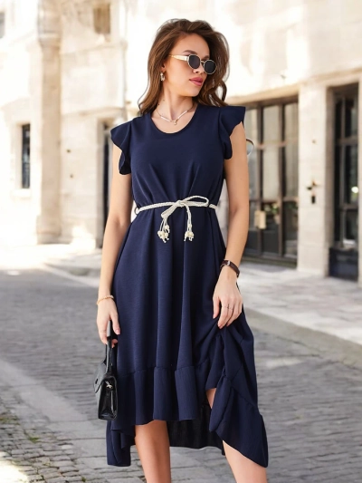 Royalfashion Damen-Midikleid mit Rüschen und kurzen Ärmeln