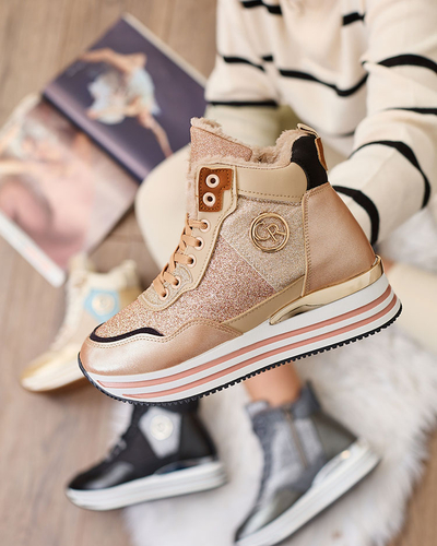 Royalfashion Sportliche Damen-Sneaker in Gold und Rosa mit Glitter Kawellas