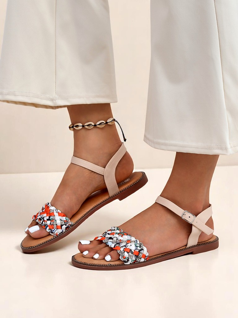 Royalfashion Damen Sandalen mit flacher Sohle ColorStrap