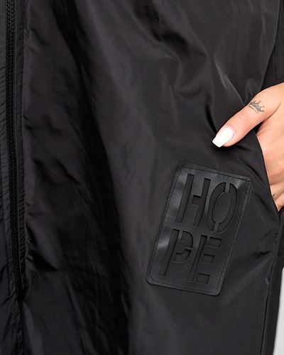 Schwarze lange Windjacke für Damen mit Verzierungen - Kleidung