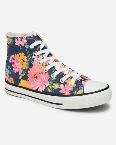 Royalfashion Damen hohe marineblaue Sneakers mit buntem Blumendruck Fahenna