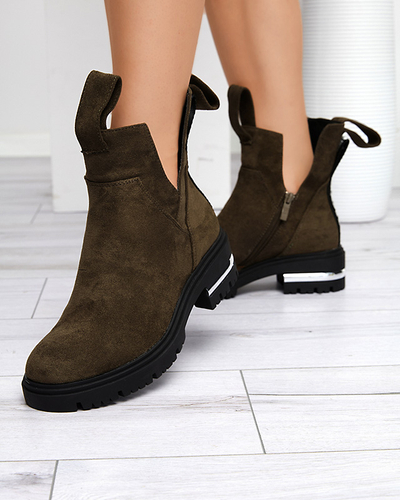 Dunkelgrüne Damenstiefel mit flachem Absatz Dezi - Schuhe