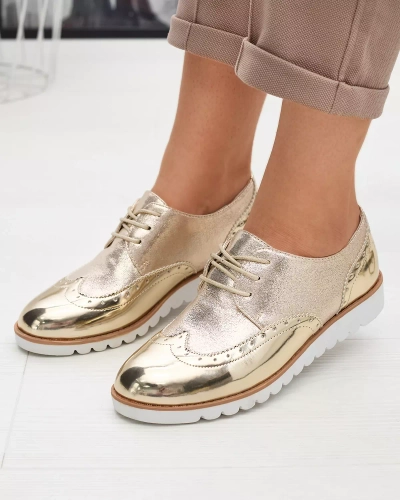 Goldene Damenschuhe mit glitzernden Retinis-Einsätzen in Silber - Schuhe