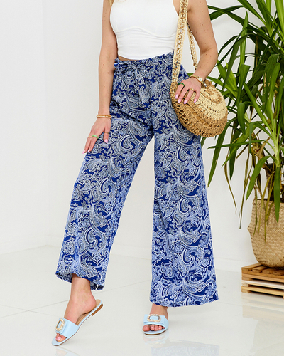 Marineblaue Stoffhose für Damen mit Aufdruck - Kleidung