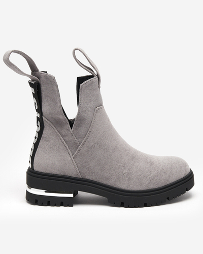 Hellgraue Damenstiefel mit flachem Absatz Dezi - Schuhe