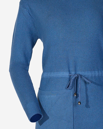 Dunkelblaues Damen-Pulloverkleid mit Rollkragen - Kleidung