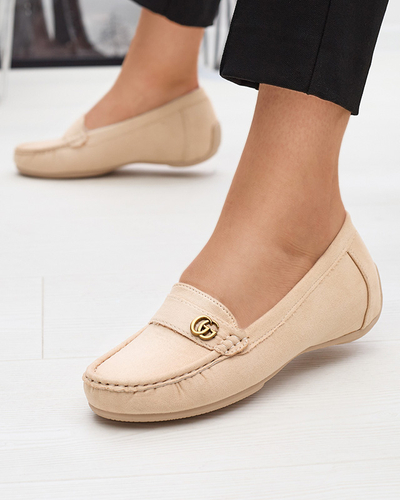 Cremefarbene Damen-Mokassins auf niedrigem, bezogenem Keilabsatz Lemira - Footwear