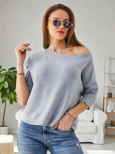 Royalfashion Damen Viskosepullover mit kurzen Ärmeln