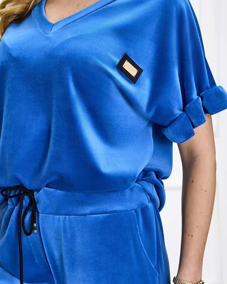 Kobaltfarbenes Damen-Sweatshirt-Set mit Verzierungen - Kleidung