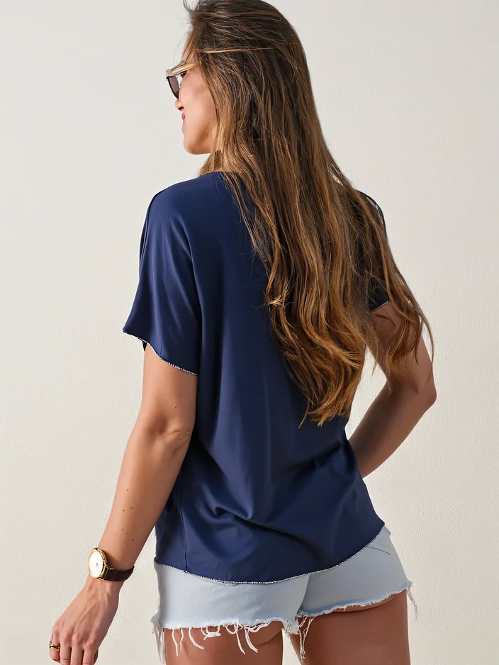 Royalfashion Damen Viskosebluse mit kurzen Ärmeln und Glitzerfinish