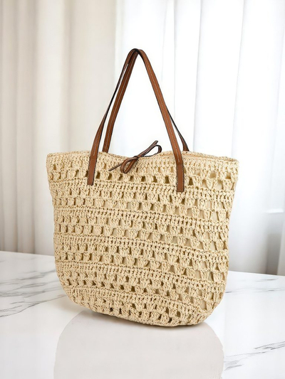 Royalfashion Große Strohtasche für Damen Natur Klassisch