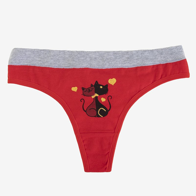 Roter Tanga für Frauen mit Katzendruck - Unterwäsche