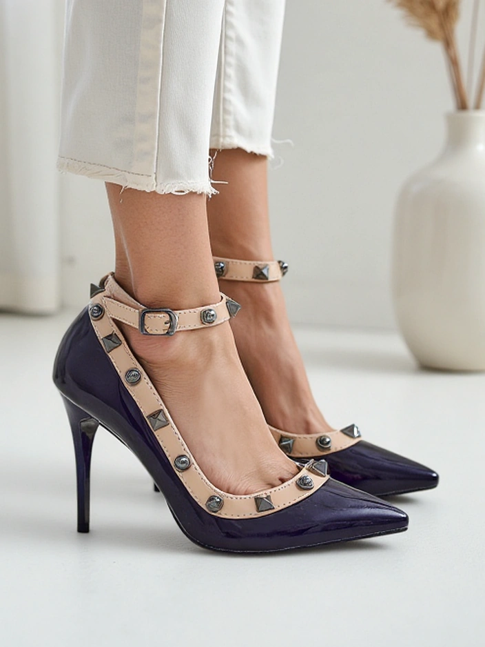 Royalfashion Patent Damen-Stilettos mit Nieten Qoscalle