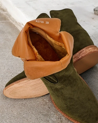 Royalfashion Cowboy-Style Ankle Boots auf einem überdachten Keilabsatz Blueston