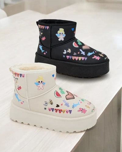 Royalfashion Kurze Damen-Schneestiefel mit Hanaga-Aufklebern