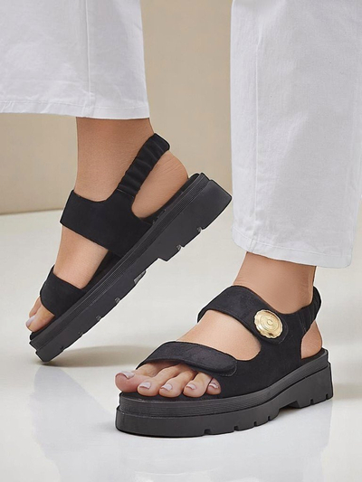 Royalfashion Anthea Nero Damen Sandalen - schwarzes Wildleder, 5 cm Plateau