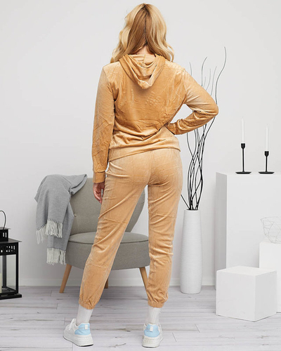 Beiges Damen-Sweatshirt-Set mit Aufschrift und Kristallen - Kleidung