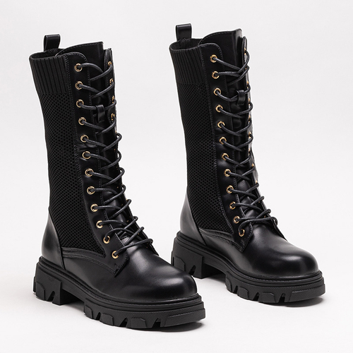 Ажурні чорні жіночі чоботи на шнурівці Buhomi - Взуття