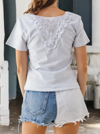 Royalfashion Damen Baumwoll-T-Shirt mit Spitze am Rücken
