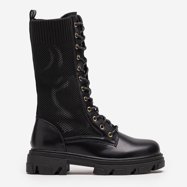 Durchbrochene schwarze Damen-Schnürstiefel Buhomi - Schuhe