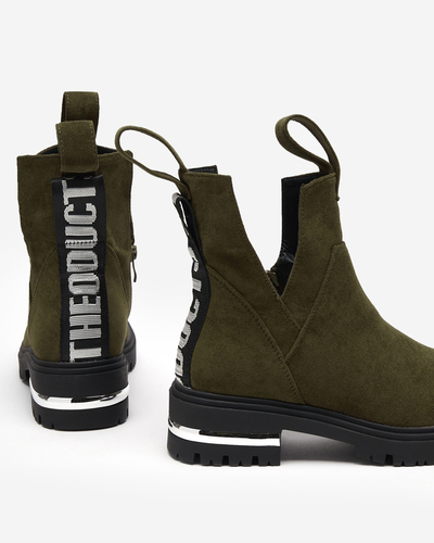 Dunkelgrüne Damenstiefel mit flachem Absatz Dezi - Schuhe