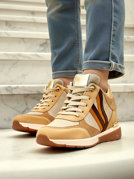 Sneakers Verona Braun Aus Öko-Leder Mit Hohem Absatz