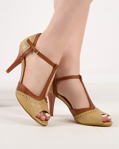 Damenpumps in Beige und Camel auf Stilettoabsatz mit Ausschnitten Shally - Footwear