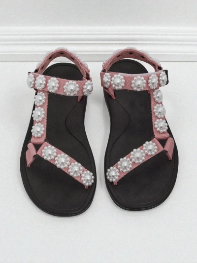 Сандалі Letitia Royalfashion рожеві на платформі - перлинні джети класичні