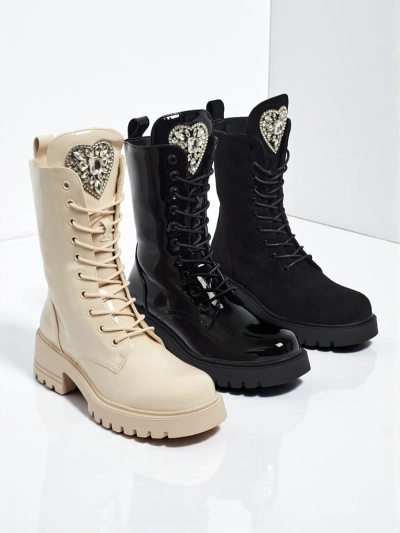 Lackierte Damenstiefeletten mit Schnürung Emelune