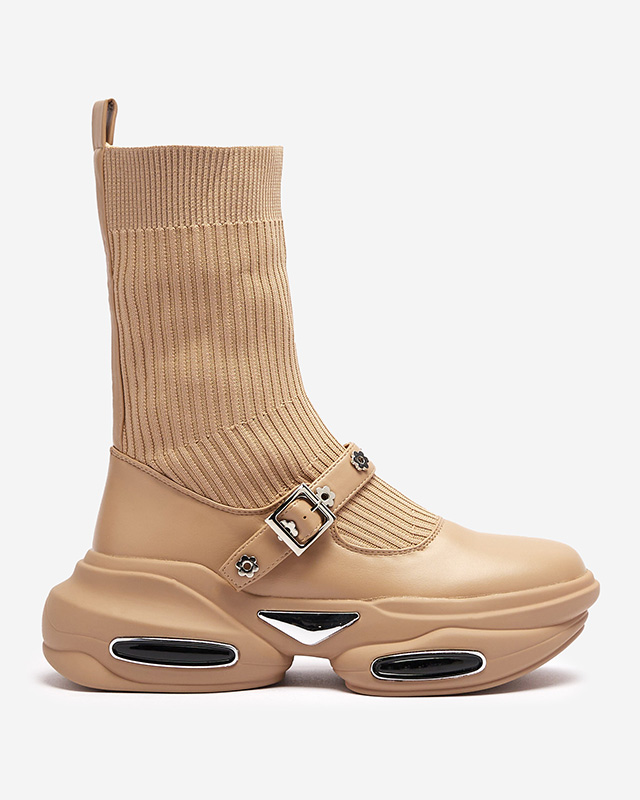 Hellbraune Damen-Sportstiefel mit Schaft a'la sock Folden- Footwear