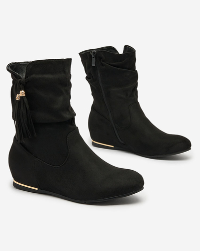 Royalfashion Schwarze Stiefel aus Öko-Wildleder mit verstecktem Anker Lovely