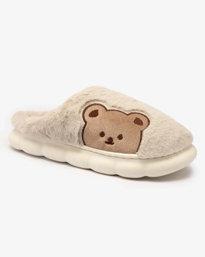 Royalfashion Damen-Pelzpantoffeln mit Teddybär in hellgrau Fetemes