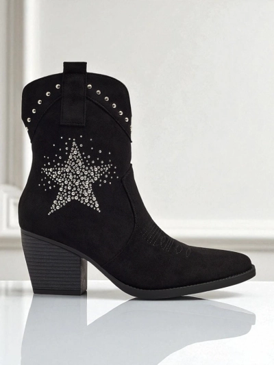 Damen Cowboystiefel mit Absatz und dekorativem Strassstern FableStray