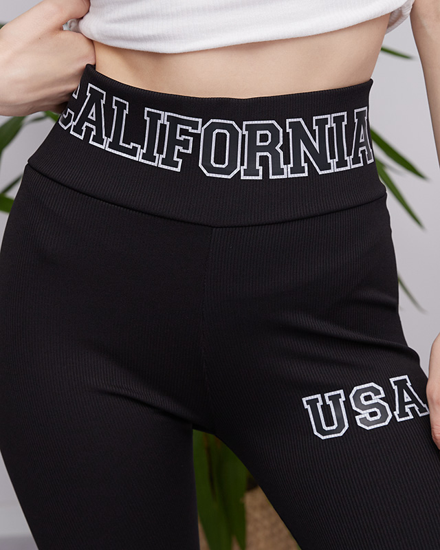 Schwarze Ripp-Leggings für Damen mit Aufschriften - Bekleidung