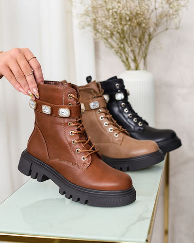 Royalfashion Braune Damen Futiti Baggerstiefel mit flachem Absatz