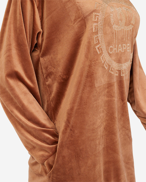 Довга коричнева жіноча туніка з цирконами