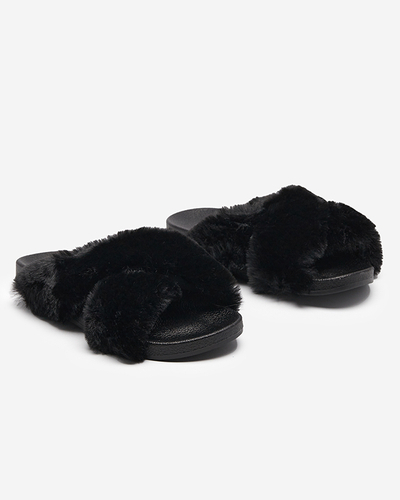 Hausschuhe mit Fell in Schwarz Mashte - Footwear