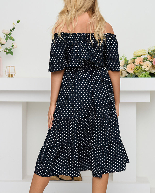 Жіноча темно-синя сукня в горошок - Одяг