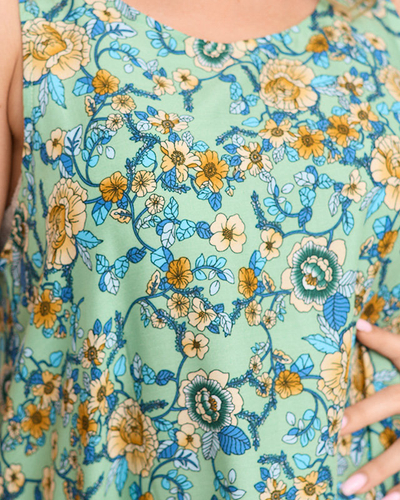 Asymmetrisches grünes Damenkleid mit gelben Blumen - Kleidung