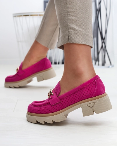 Royalfashion Öko-Wildleder Mokassins mit Goldverzierung in fuchsia Zaffix