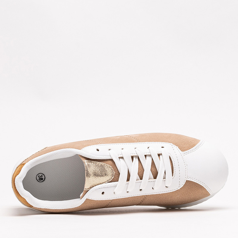 Beige Sportschuhe für Damen auf flacher Soruti-Sohle - Schuhe