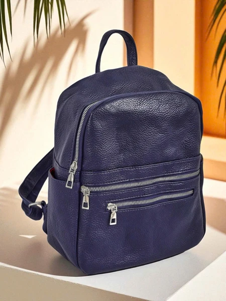 Damen Rucksack Calista Marineblau aus Öko-Leder mit Reißverschluss A4